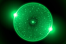 Glowing Neon Green Circle. Light Effect Background. Abstract Vibrant Cosmic Illustration.