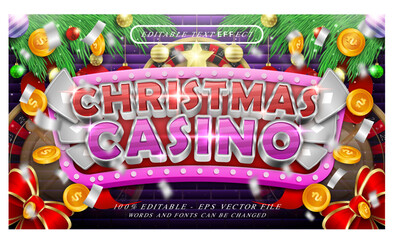 Poster - christmas casino 3d text effect and editable text effect with christmas background