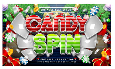 Poster - candy spin 3d text effect and editable text effect with christmas background