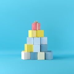 Poster - christmas gift box with ribbon on blue background. 3d render