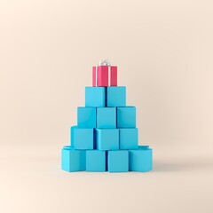 Poster - outstanding red color gift box on top blue gift box set on beige background. 3d illustration.