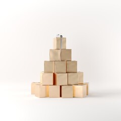 Wall Mural - pyramid made of golden gift box cubes. 3d render