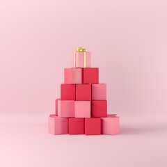 Poster - outstanding red color gift box on top red gift box set on pink background. 3d illustration.