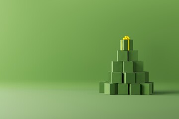 Poster - outstanding green color gift box on top green gift box set on green background. 3d illustration.