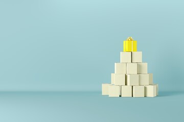 Poster - set of yellow present gift box on blue background. 3d render