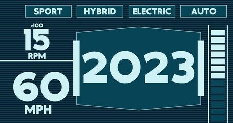 Poster - Futuristic Car Dashboard with the number 2023. Digital Graphical User Interface Animation.