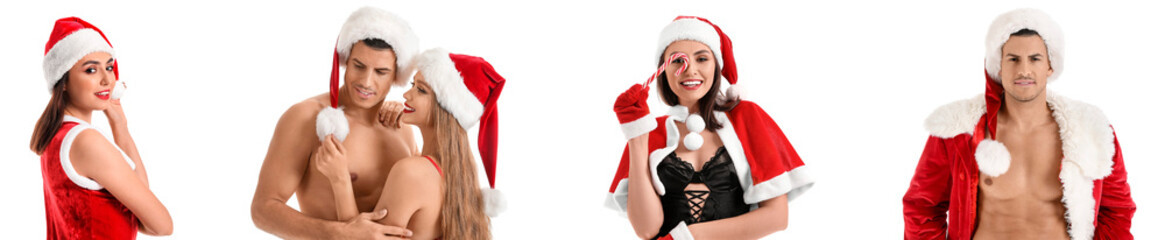 Poster - Set of sexy young people on white background. Christmas celebration