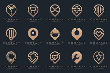 creative pin map location logo icon set.