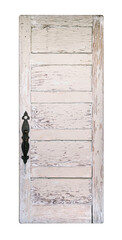 White, wooden, distressed door. Farmhouse style. Isolated on transparent background.