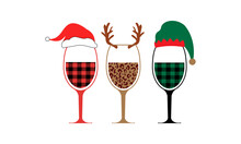 Christmas Wine Glass Reindeer, Santa And Elf - Christmas Vector And Clip Art