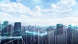 Social media Connection technology concept future network city background and futuristic interface graphic