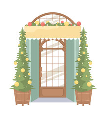Poster - Retail shop entrance decoration for Christmas event semi flat color vector object. Editable element. Full sized item on white. Simple cartoon style illustration for web graphic design and animation