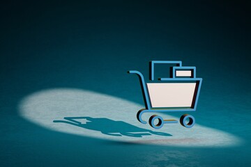 Aufkleber - Beautiful abstract illustrations Shopping Cart  symbol icon on a dark blue background. 3d rendering illustration. Background pattern for design. Online Shopping..