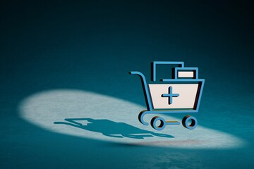 Aufkleber - Beautiful abstract illustrations Shopping Cart with Plus symbol icon on a dark blue background. 3d rendering illustration. Background pattern for design. Online Shopping..