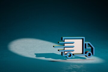 Poster - Beautiful abstract illustrations Delivery Truck symbol icon on a dark blue background. 3d rendering illustration. Background pattern for design. Online Shopping..