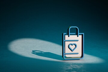Aufkleber - Beautiful abstract illustrations Bag And Heart symbol icon on a dark blue background. 3d rendering illustration. Background pattern for design. Online Shopping..