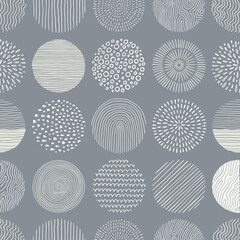 Poster - Hand drawn black, white circle seamless pattern. Doodle style abstracrt textured scribble, stripped, dot circle element pattern. Monochrome background. Vector illustration
