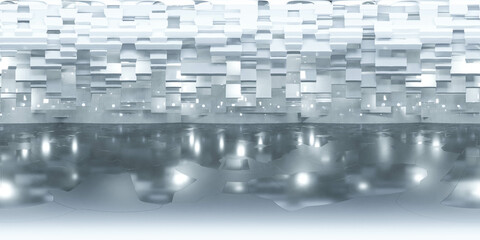 Poster - bright white and blue futuristic hall with metal elements 3d render illustration