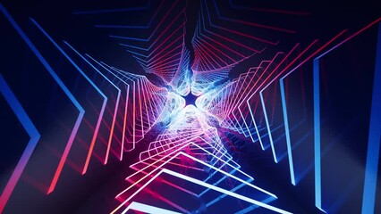 Wall Mural - Dark tunnel with glowing neon lines, 3d rendering.