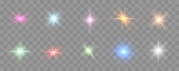 Aufkleber - Shine glowing stars. Colorful vector lights and sparks isolated. 
