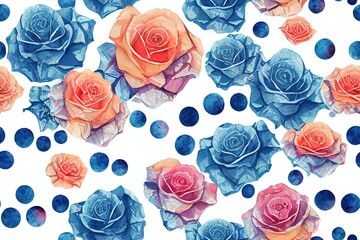 Wall Mural - Seamless Geometric ethnic style pattern Manual composition with watercolor flowers roses, floral texture. Design for cover, fabric, textile, wrapping paper