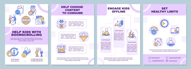 Stop doomscrolling tips for parents brochure template. Leaflet design with linear icons. Editable 4 vector layouts for presentation, annual reports. Arial-Black, Myriad Pro-Regular fonts used