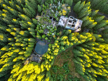 Ruins Of Former Tin Mine Near Rolava Village In The Forests Of Ore Mountains, Czech Republic. Aerial View From Drone.