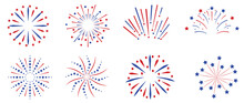 Set Of New Year Firework Vector Illustration. Collection Of Blue And Red Fireworks, Star Burst On White Background. Art Design Suitable For Decoration, Print, Poster, Banner, Wallpaper, Card, Cover.