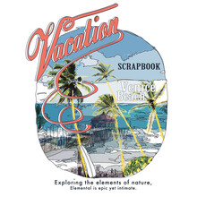 Vacation Scrapbook With Venice Beach, Endless Summer Surfing In Santa Monica Beach, California, Retro Summer Beach Design For Apparel And Others. California Santa Monica Beach T-shirt Design. 