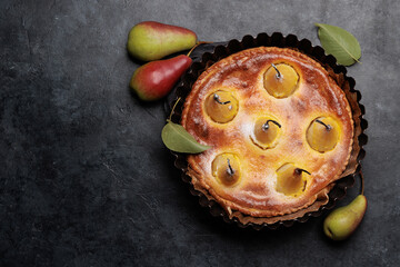 Wall Mural - Homemade pear pie. Fruit tart with seasonal fruits