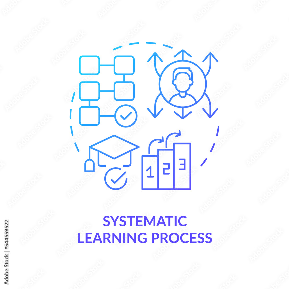 Systematic learning process blue gradient concept icon. Studying program. Advantage of formal education abstract idea thin line illustration. Isolated outline drawing. Myriad Pro-Bold font used