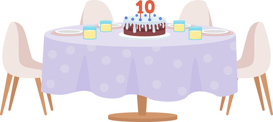 Poster - Kid birthday festive board semi flat color raster object. Full sized item on white. Interior element. Part of house arrangement simple cartoon style illustration for web graphic design and animation