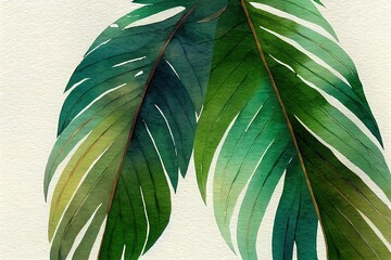  Tropical leaves. palm leaf, bamboo. Watercolor botanical painting