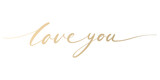 Love you lettering text single line handwritten gold gradient brush isolated on transparent background.