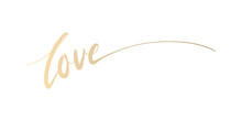 Love You Lettering Text Single Line Handwritten Gold Gradient Brush Isolated On Transparent Background.
