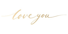 Love You Lettering Text Single Line Handwritten Gold Gradient Brush Isolated On Transparent Background.