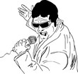 Pop singer holding microphone and singing in style, cartoon doodle drawing of a rock star, vector and illustration of an Indian pop singer singing in style
