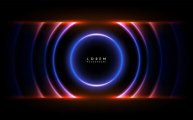 Fototapete - Abstract circle light rings on black background