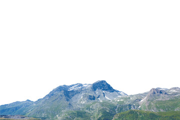 Isolated cutout mountains in the Alps in summer on a white background