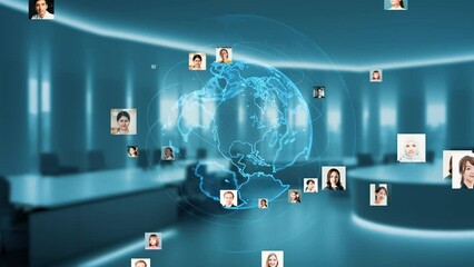 Poster - Multinational people and communication network concept. virtual meeting. remote conferencing.