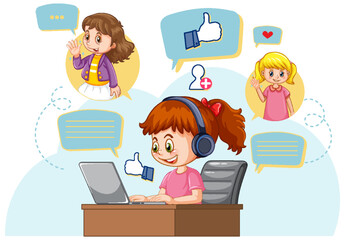Wall Mural - a girl using laptop for online learning