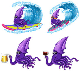 Sticker - Squid cartoon characters set