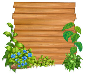 Poster - Wooden board template with nature leaves