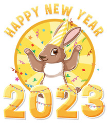 Poster - Happy New Year text with cute rabbit for banner design