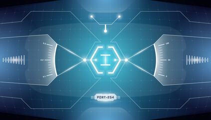 Poster - VR HUD technology head up display target. Digital futuristic virtual reality interface cyberpunk hi tech visor screen. FUI GUI UI spaceship cockpit dashboard panel. Abstract vector eps illustration