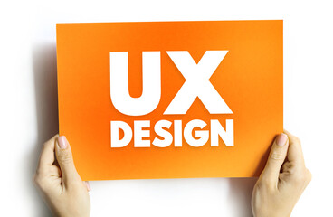 Aufkleber - UX Design - process of creating evidence-based, interaction designs between human users and products or websites, text concept on card