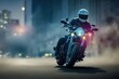 © Cheport - Photorealistic illustration of biker riding at the city street. Ai generated illustration