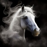 Fototapeta Konie - Gorgeous white horse illustrated portrait, stunning illustration generated by Ai, is not based on any original image, character or person	