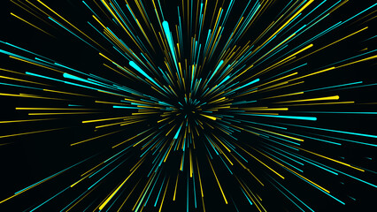 Aufkleber - Abstract hyperspeed background. Movements of big data cyberspace. Dynamic light lines on the speed. Futuristic explosion of light. Colored rays in motion. 3D rendering.