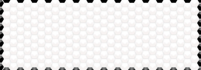 Wall Mural - Embossed black semi hexagon and white hexagon frame on White backgrounds. Abstract tortoiseshell. Abstract honeycomb. Abstract crystal. Abstract pattern football with copy space